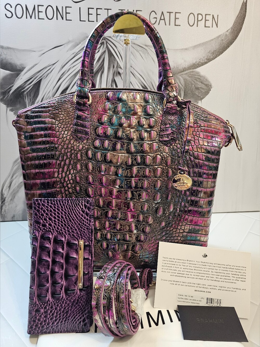 Brahmin Large Duxbury Lustrous Melbourne + Heroic Purple Ady Wallet
